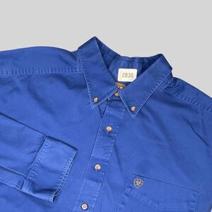 Ariat Button Up Long Sleeve Utility Work Rancher Shirt Men Size XXL Solid Blue